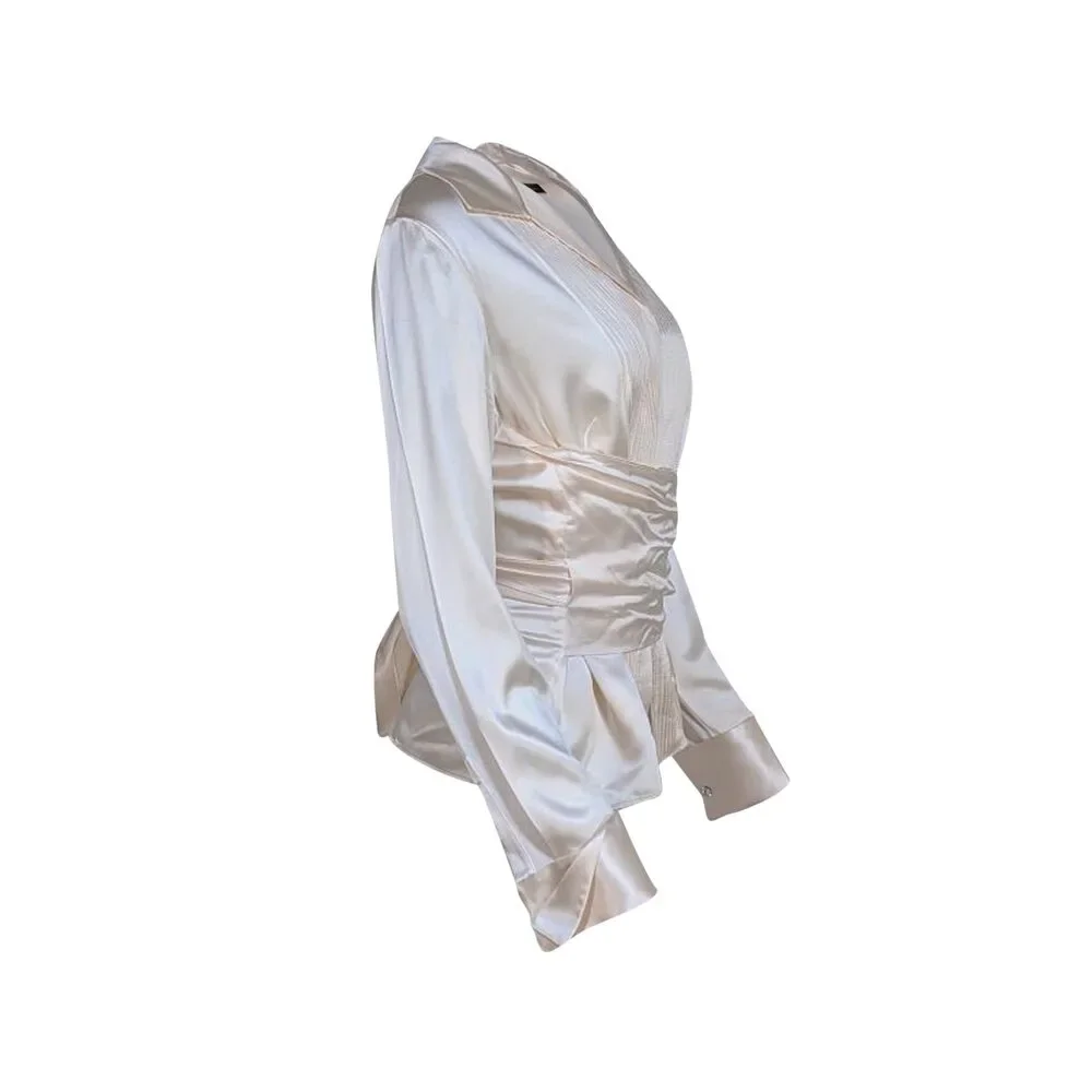 Lafaytette 148 -Cream Silk Waist Tie Blouse Sz 10 - Picture 2 of 3